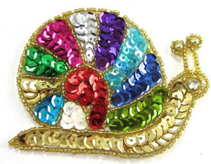 Snail with MultiColored Sequins Gold Beads 3" x 3.5"
