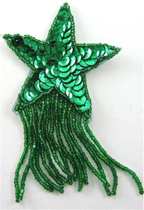 Star Green Sequins and Beads with Fringe, 2.5" x 4"