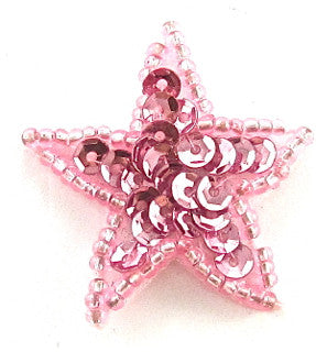 Star with Bright Pink Sequins and Matching Beads 1.25"