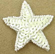 Load image into Gallery viewer, Star China White Sequins White Beaded Trim in 3 size variants