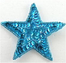 Load image into Gallery viewer, Star with Star inset with turquoise Sequins and Beads 3&quot;