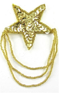 Star Gold with Fringe made with Sequins/Beads 3" x 3.5"