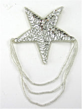 Load image into Gallery viewer, Checked - Star with Silver Sequins and Hanging Beads 3.5&quot;w x 6&quot;L