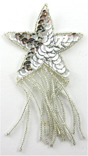 Star with Silver Fringe and Sequins 4" x 2.5"
