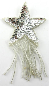 Star with Silver Fringe and Sequins 4" x 2.5"