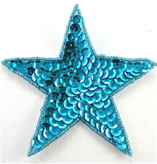 Star with Turquoise Sequins and Beads 4"