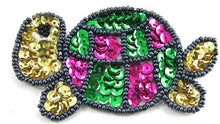 Load image into Gallery viewer, Turtle with Green Gold Fuchsia Sequins and Beads 2&quot; X 3.5&quot;