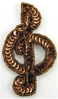 Treble Clef Bronze Sequins and Beads 3.5" x 2"