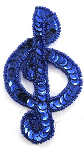 Treble Clef Royal Blue Sequins and Beads 3.5" x 2"