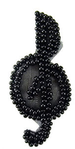 Treble Clef all Black Beads Tiny 2" x 1"