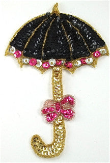 Umbrella Black Fuchsia Gold Sequins and Beads 7" x 5"