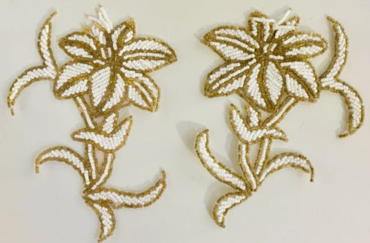 Flower Pair with Gold and White Beads 4" x 5.5"