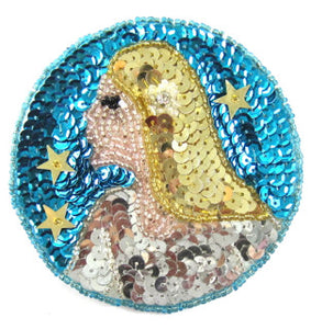 Zodiac Symbol Virgo the Virgin, Sequin Beaded 3.5"