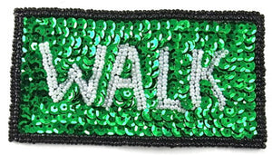 Walk Street Signal with Green, White and Black Sequin Beaded 4" x 2.5"
