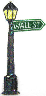 Wall Street Gaslamp with Moonlight Sequins Beaded Letters 9" x 4"