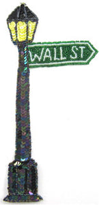 Wall Street Gaslamp with Moonlight Sequins Beaded Letters 9" x 4"