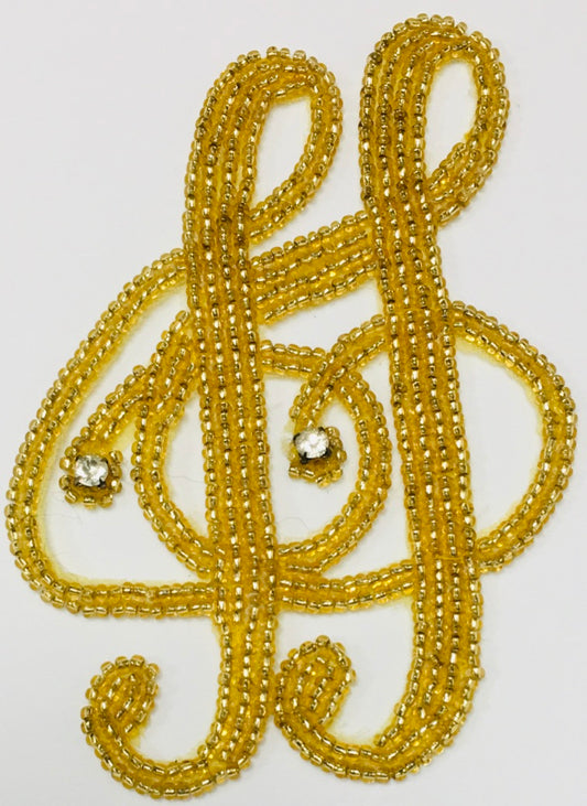 Double Treble Clef Gold w/ Rhinestones 4" x 2.75"