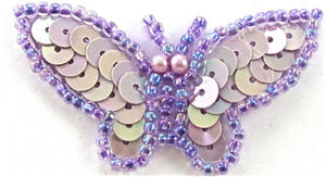 Butterfly Lite Purple Sequins and Beads 1" x 2"