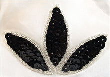 Load image into Gallery viewer, Leaf with Three Points Black and Silver Sequins and Beads 3&quot; x 2&quot;