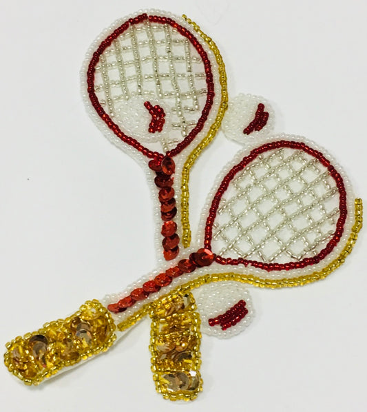 Tennis Rackets Red with Gold Handles 5" x 3.75"