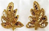 Leaf Pair Sequins and Beads Gold, 2