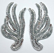 Leaf Pair with Silver Sequins 2.5" X 5.5"