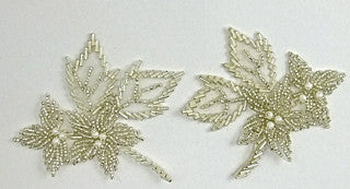 Flower Pair Silver Beads and Pearls 3" x 4"