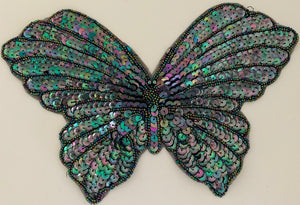 Butterfly in 2 Colors, Gold Sequins and Beads, and Moonlight 9" x 6"