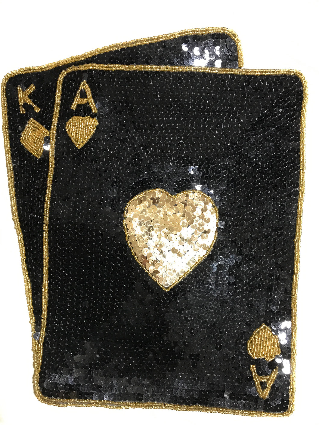 Ace King Playing Cards with Flat Black Sequins and Gold Beads 12