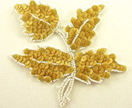 Leaf with Wood Tan Sequins and Small White Beads 4" x 5"