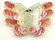 Butterfly Coral Iridescent Sequins and Beads 3" x 2"
