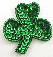 Three Leaf Clover with Green Sequins 2" x 2"