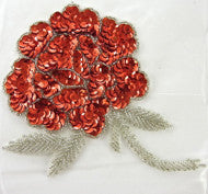 Flower Red Rose with Silver Beads 6" x 5"