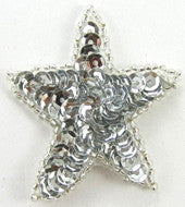 Choice of Size Silver Star with Sequins and Beads (pack of 5)