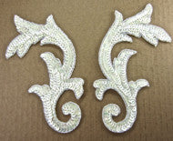 Motif Leaf Pair with China White Sequins/Beads 8.5" x 4"