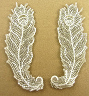 Designer Motif Feathery Shaped Silver White Beads 5.5" x 2"