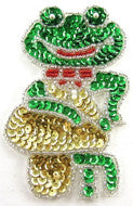 Frog Green/Gold/Red Sequins/Beads 4" X 2.5"