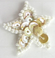 Star Beige Sequins Pearl Beaded Trim 1.25"