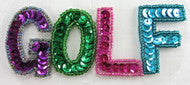 “Golf” Word with Multicolored Sequins and Beads 1.5" x 3.5"