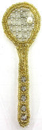 Tennis Racquet Gold Beads With Rhinestones