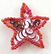 Star Pink with Red Beaded Trim 1.25"