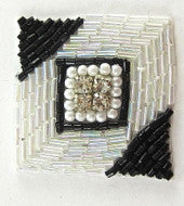 Designer Motif with Rhinestones and Pearls Black/White Beads 1.5"