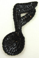 Single Musical Note with Black Sequins and Beads 3.5"