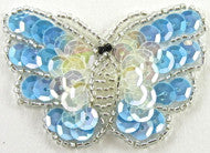 Butterfly Light Blue Iridescent Sequins/Beads 1.5" x 1.25"