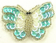 Butterfly Light Turquoise Iridescent Sequins and Beads 2.5