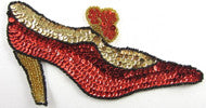 Shoe Womens Heal with Red/Gold Sequins 7" x 4"