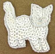 Cat with White Sequins and Beads and Pearl Eyes 2.25" x 2"