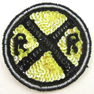 Road Sign - Railroad Crossing with Yellow and Black Sequins and Black and White Beads 3"