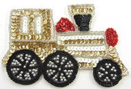 Train Engine with Gold, White, Red and Black Sequins and Red, Black and Silver Beads 4" x 3"