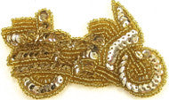 Motorcycle Gold Sequins and Beads 2" x 3.25"